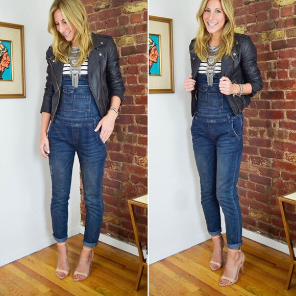 Free People - Backless Denim Dungaree Overalls | Size 27 | Dark Brady Wash Blue - Picture 13 of 16